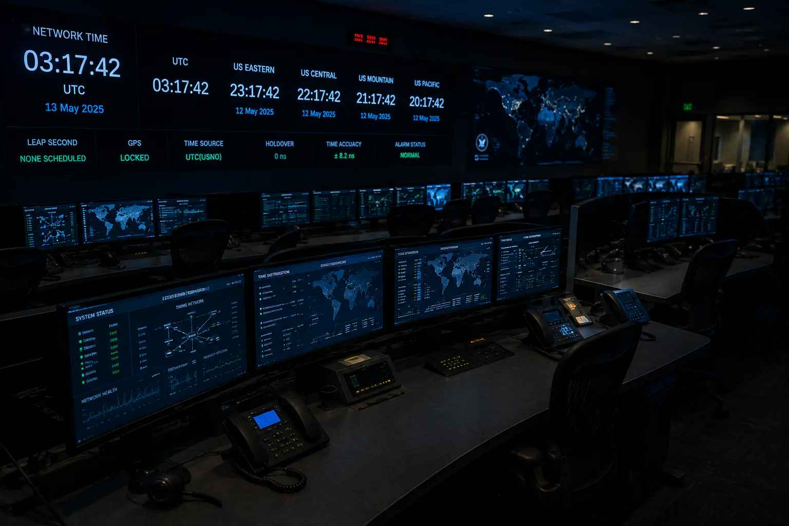 FEI network time operations center — UTC synchronization display